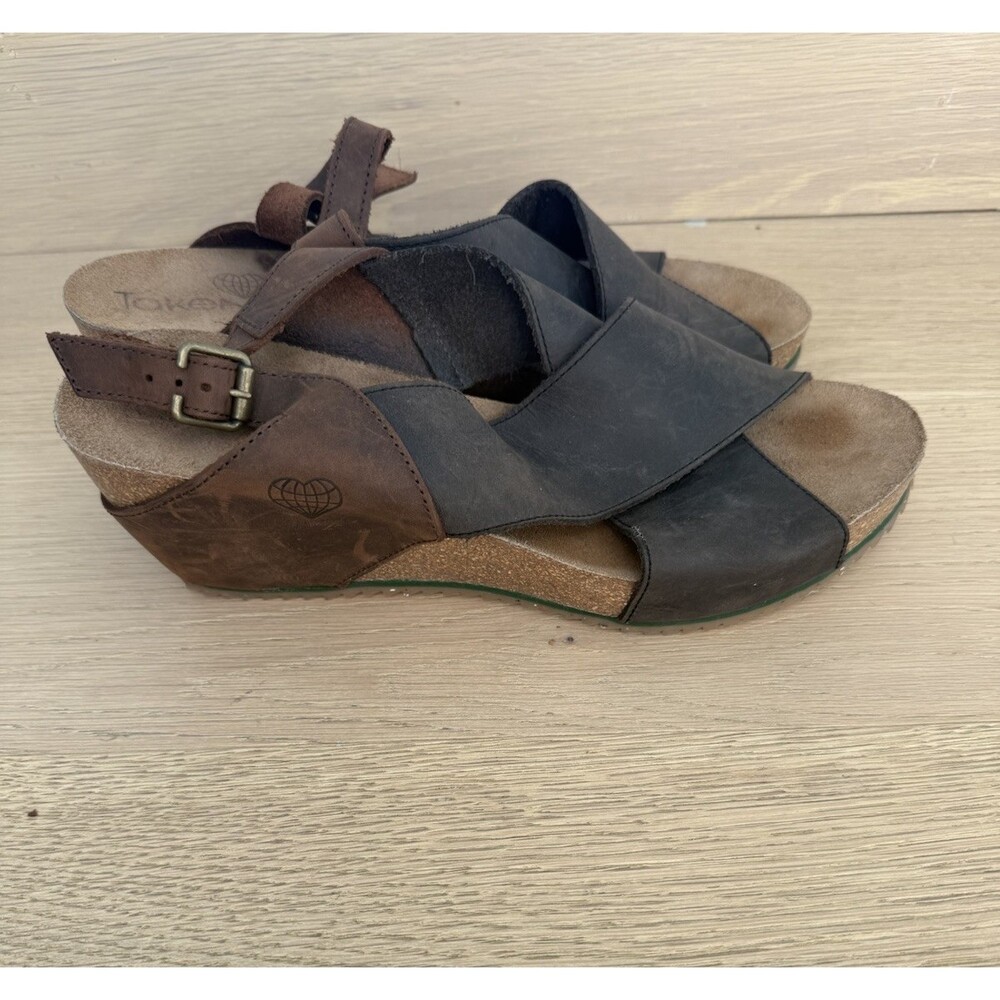 Take Me Spain Brown Black Leather Women’s Sandals 41 10 Wedge Boho Shoes Strappy